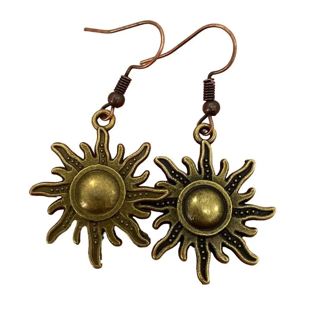 Sun, Moon, and Shooting Stars Bronze Celestial Earrings Lot